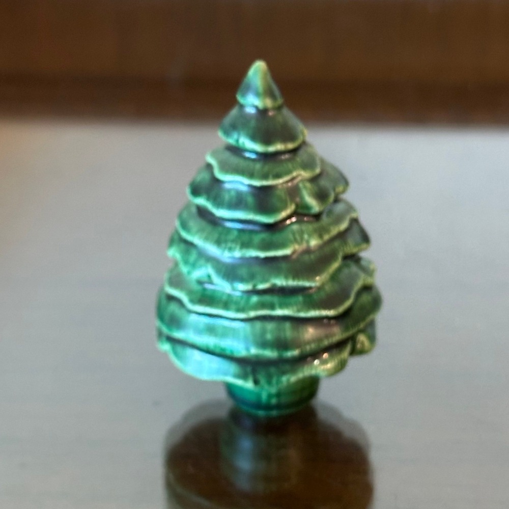 Vintage Miniature Ceramic‎ Green Drip Glaze Christmas Tree Figurine Signed 3" - Picture 3 of 3